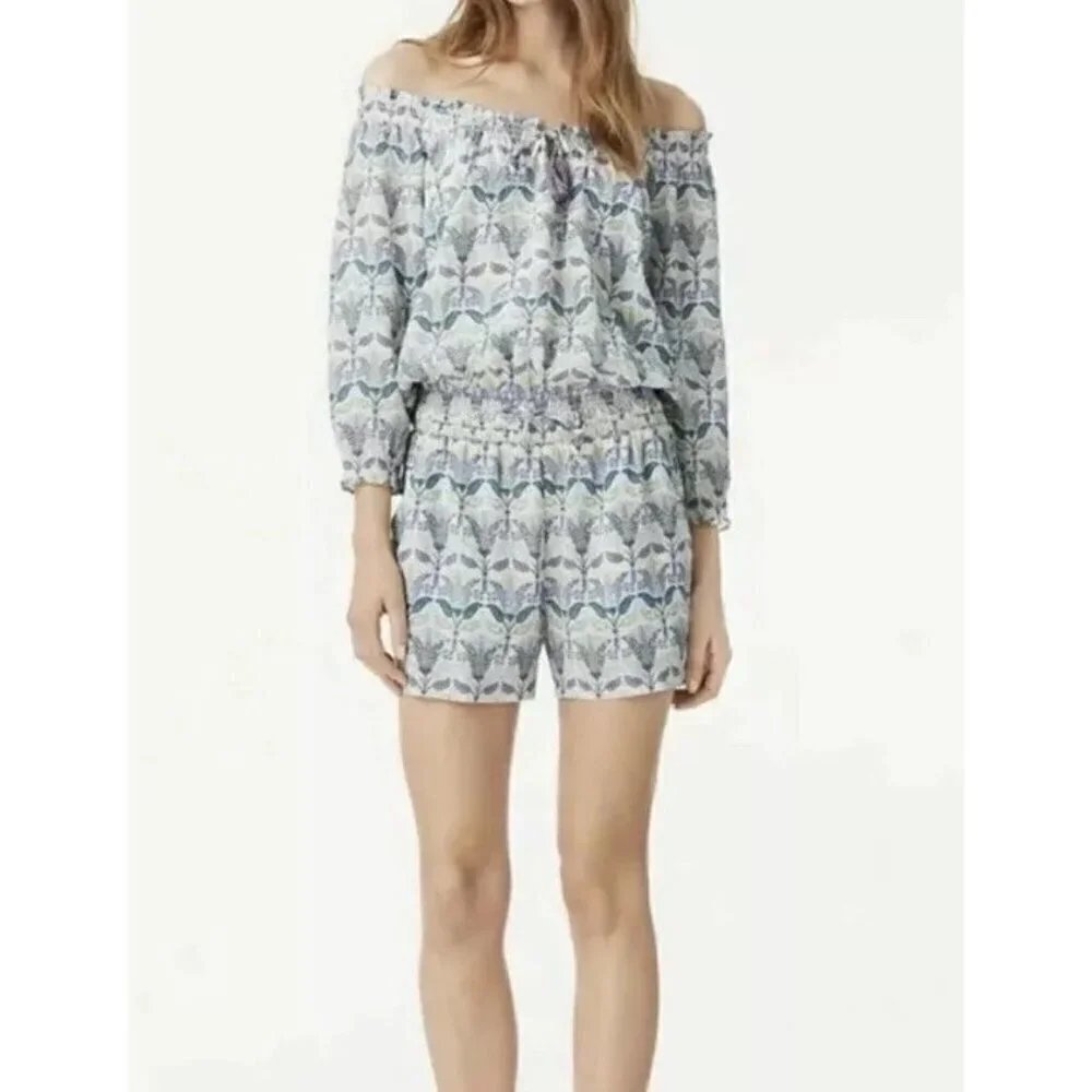 Tory Burch silk romper XS mosaic Provence Pompeii tassels
